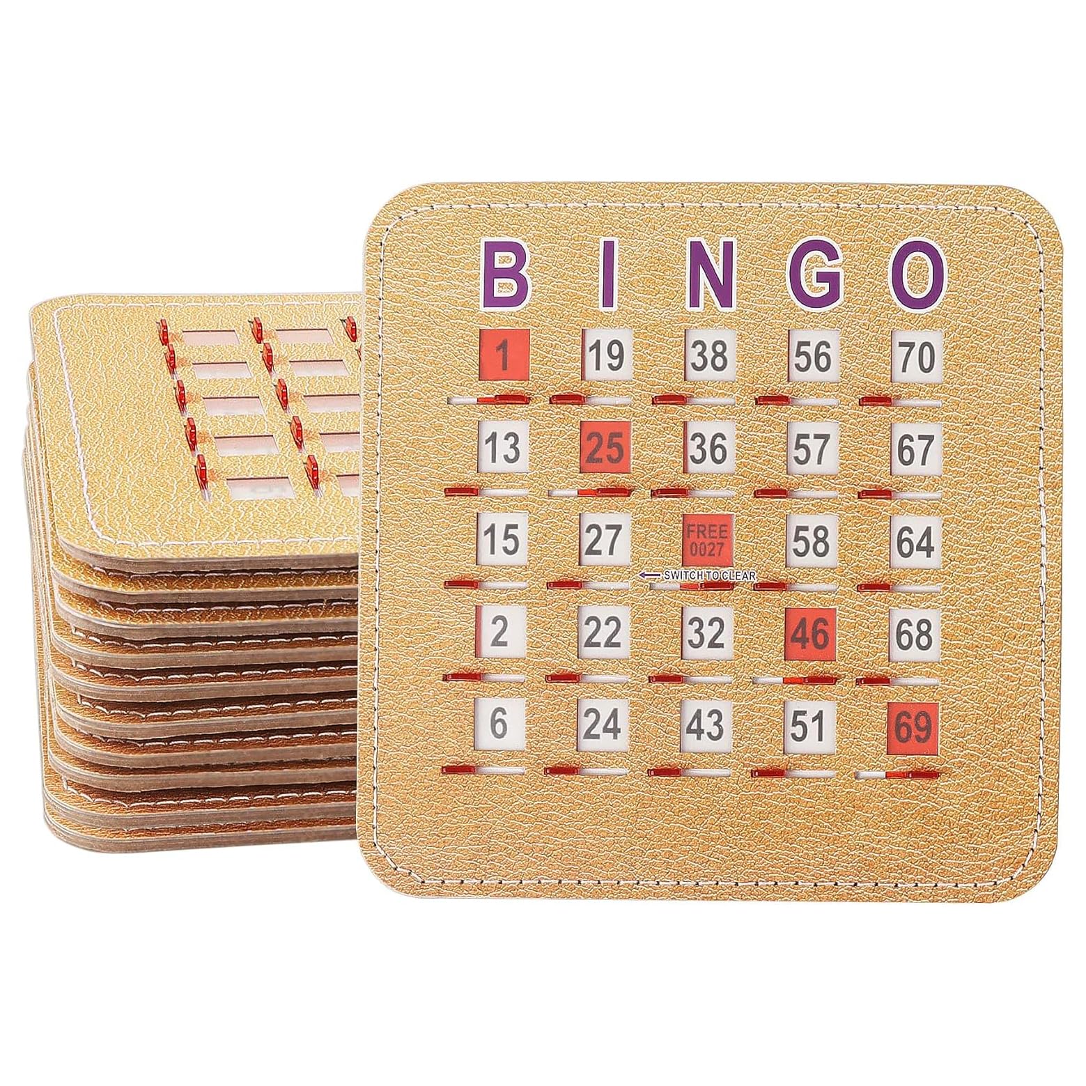 GSE Games & Sports Expert 5Ply shutter bingo cards with sliding windows for quick number coverage.