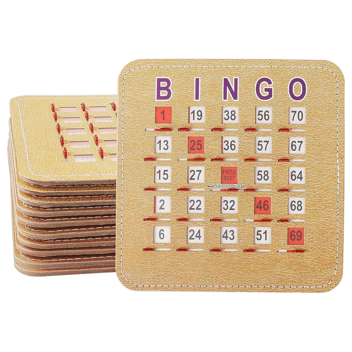 GSE Games & Sports Expert 5Ply shutter bingo cards with sliding windows for quick number coverage.