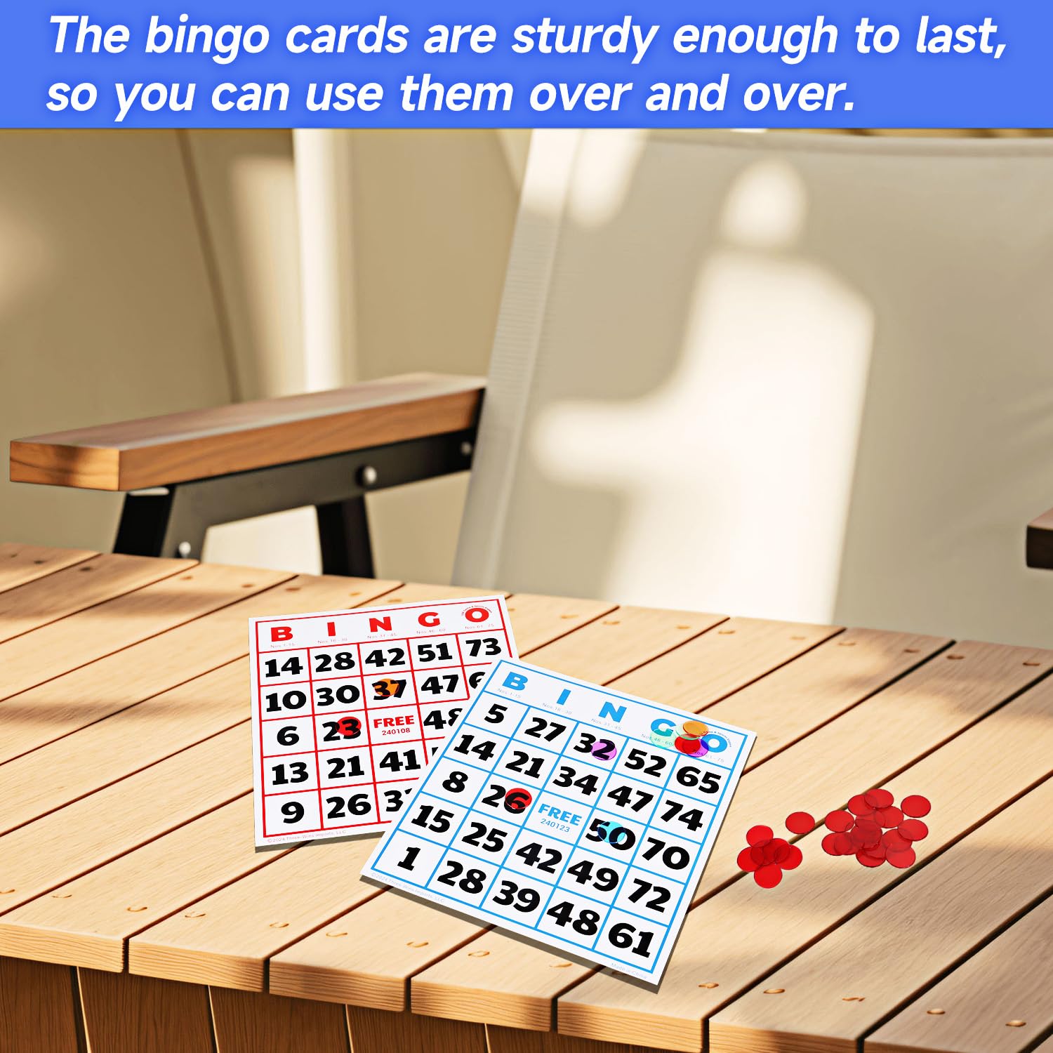 GSE bingo cards measure 9 by 8 inches for sturdy play