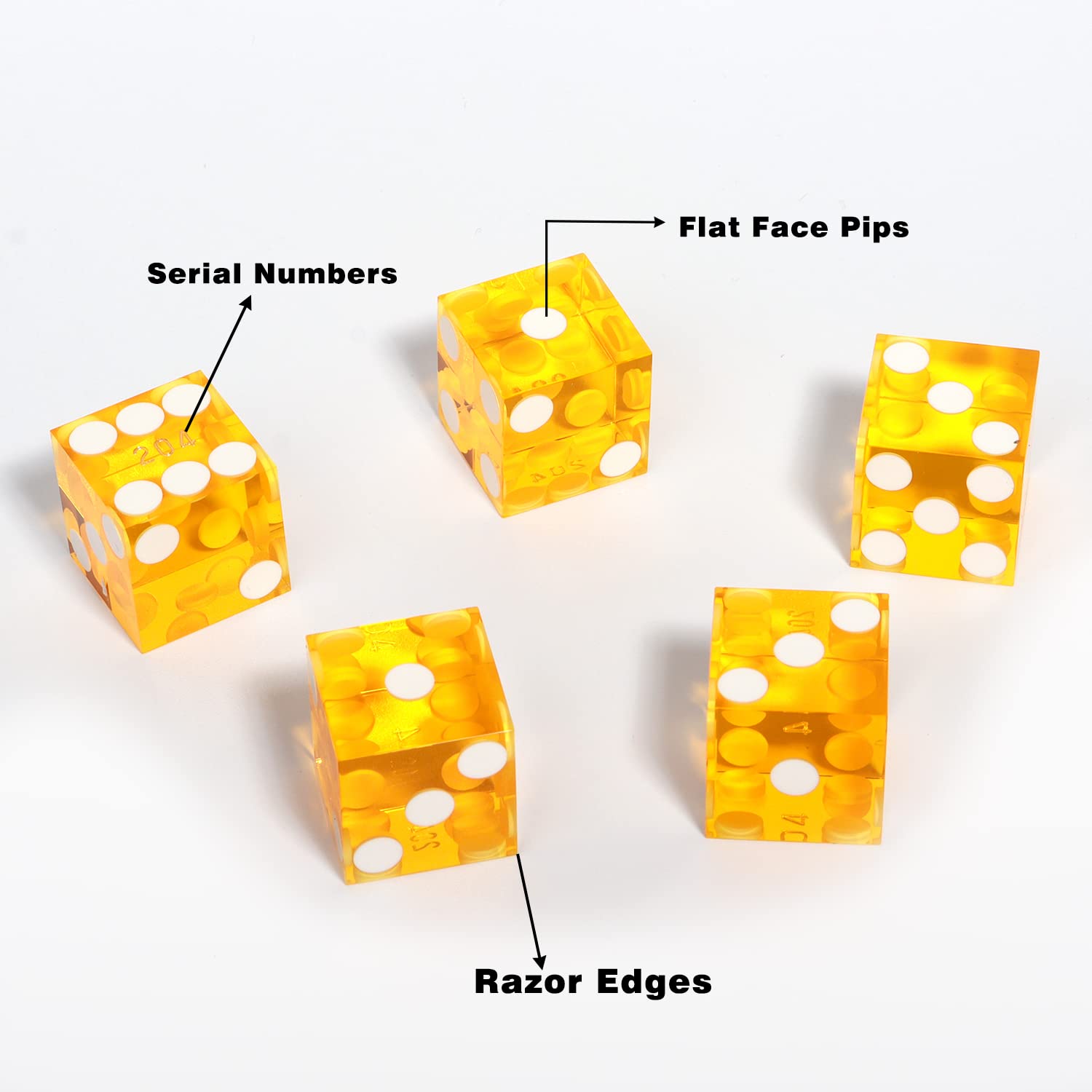 GSE craps dice suitable for craps, Yahtzee, poker dice and RPG sessions.