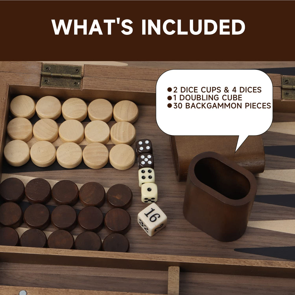 GSE wooden dice cups and two dice for authentic gameplay.