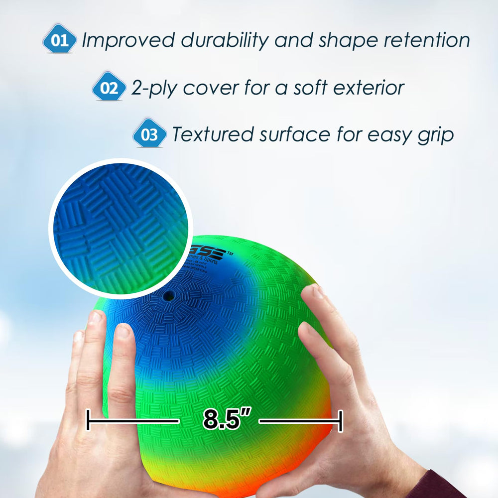 GSE rainbow playground ball made with tear-resistant polyvinyl for outdoor use.
