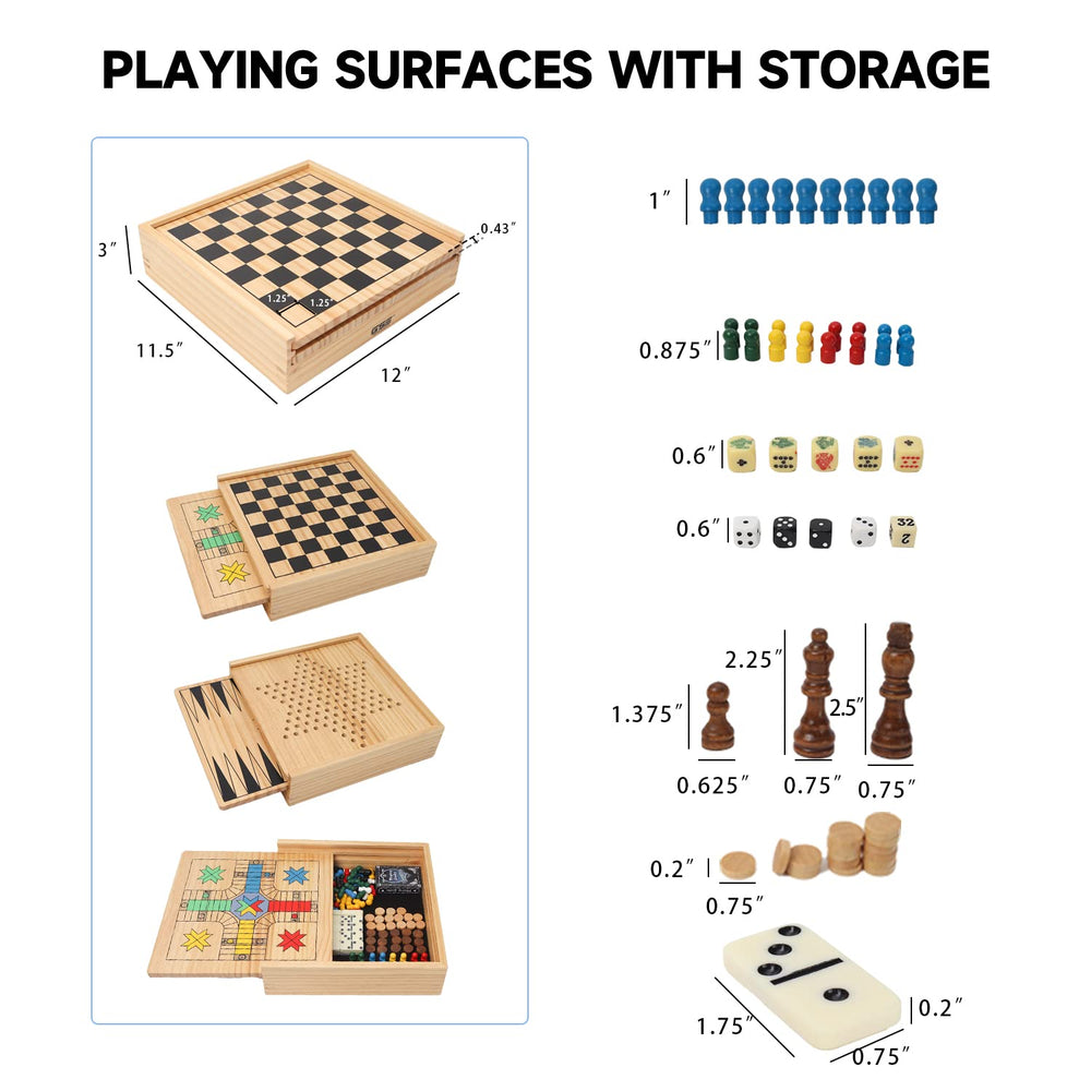 GSE wooden 9-in-1 board with Ludo pegs ready for quick sessions.
