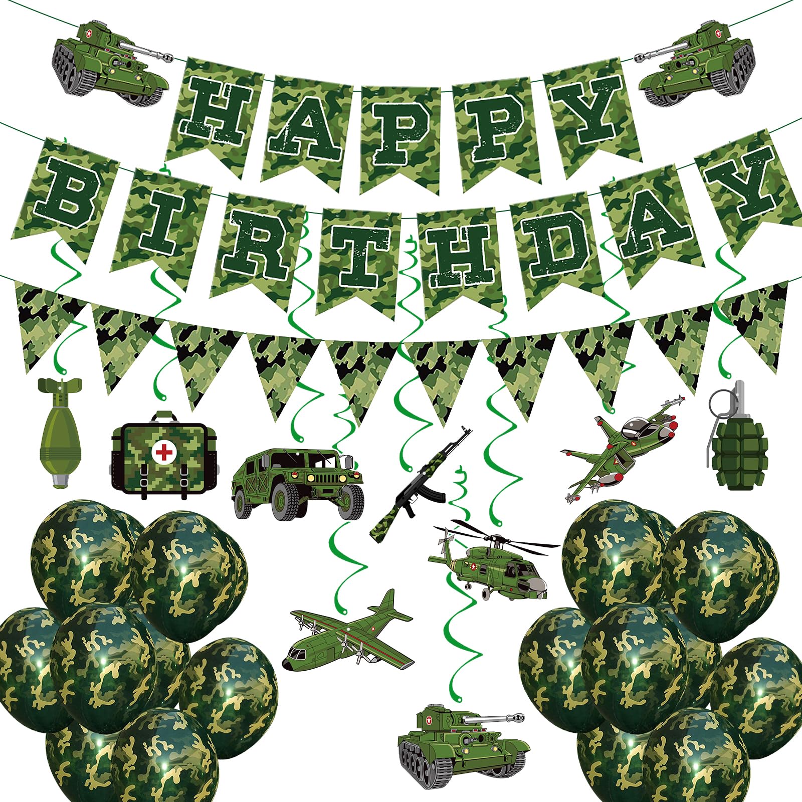 GSYUNZYKJ army banner happy birthday provides a bold photo backdrop for a military-themed party.