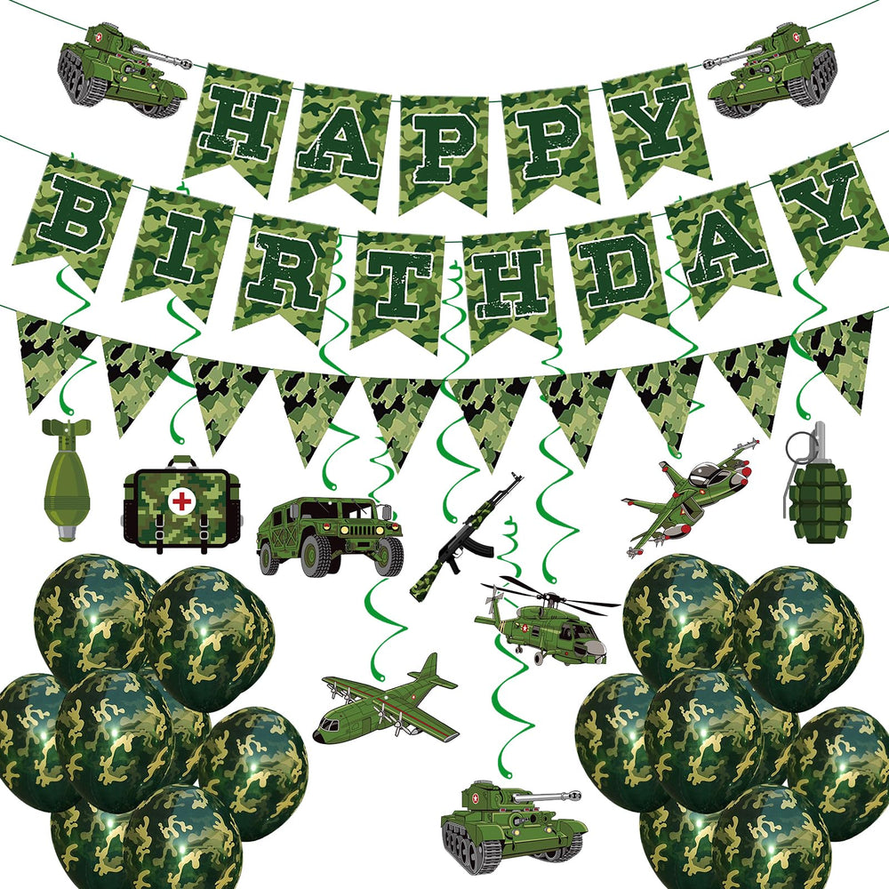 GSYUNZYKJ army banner happy birthday provides a bold photo backdrop for a military-themed party.