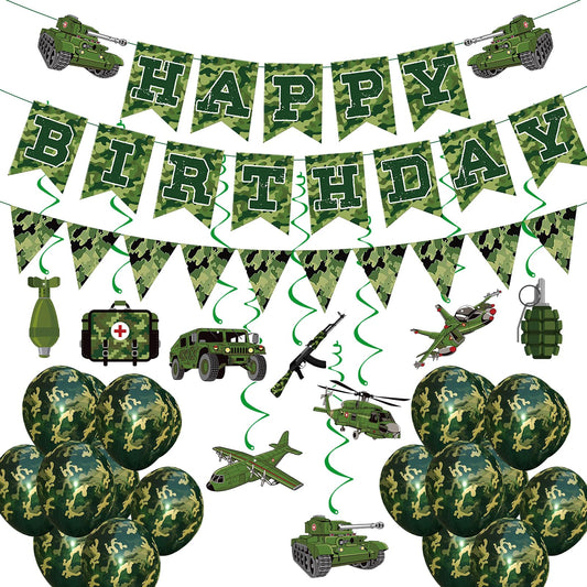 GSYUNZYKJ army banner happy birthday provides a bold photo backdrop for a military-themed party.