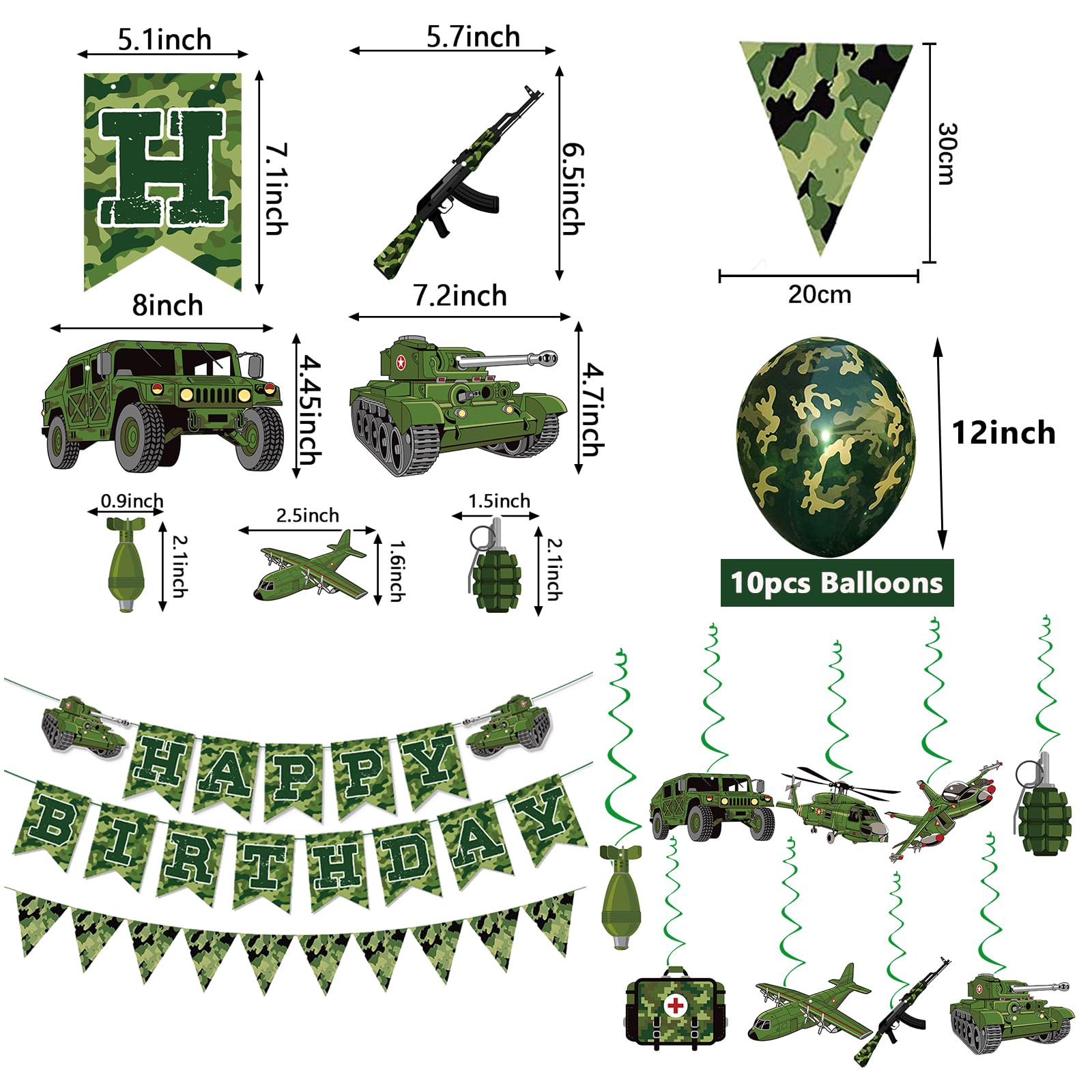 GSYUNZYKJ camouflage banner and balloons help create immersive military vibes.
