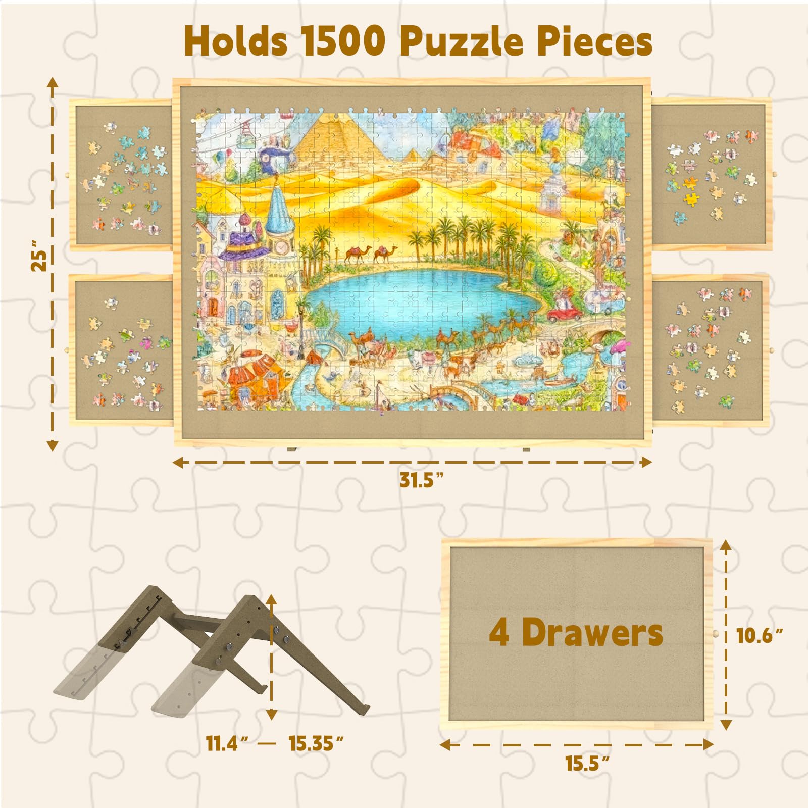 GT GETCO TECH puzzle board with drawers keeps pieces organized during play