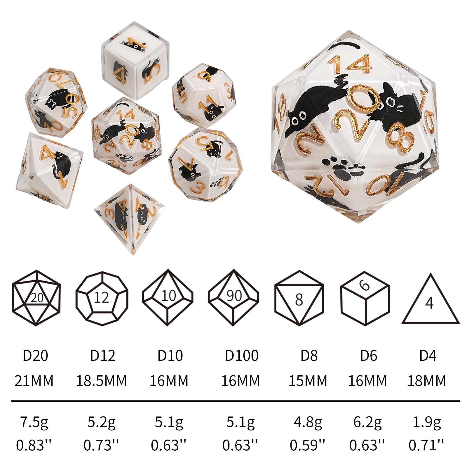GU BEI TE DND dice D6 cat style resin, bright color and precision
