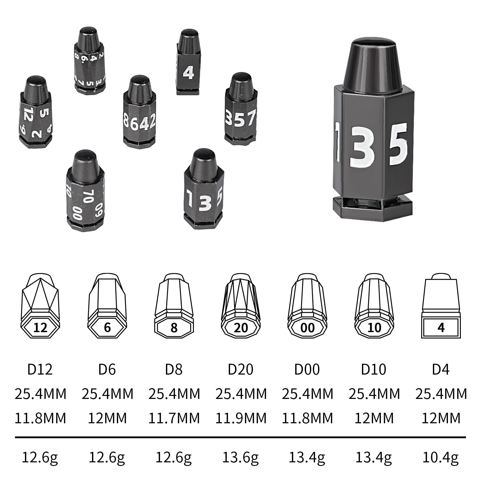 GU BEI TE metal DND dice with readable engravings for quick reads.