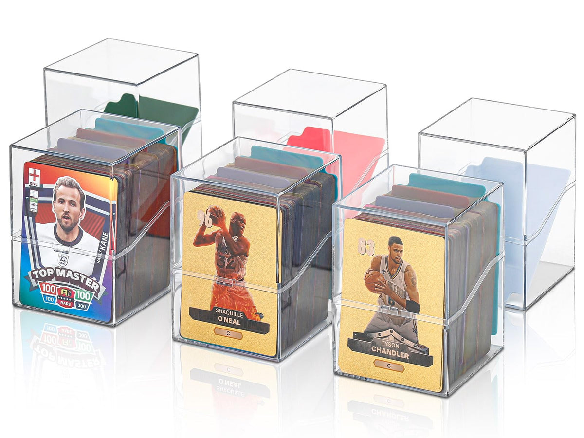 guaiboshi 6-pack deck boxes in clear storage, front view shows easy card visibility
