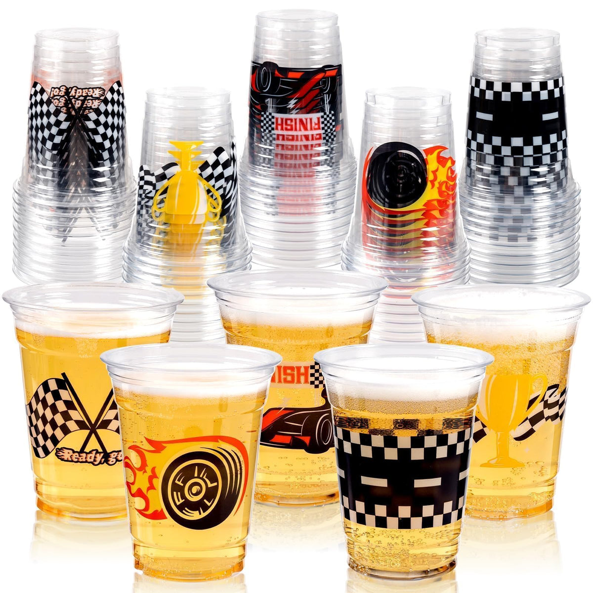 GuassLee 12oz checkered flag cups for race day party, easy cleanup