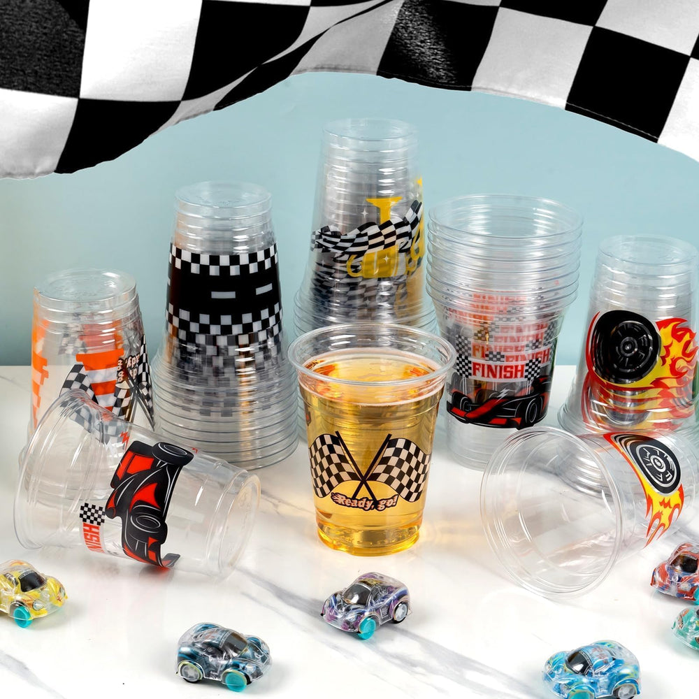 GuassLee Durable cups enhance a cohesive race-themed table setting