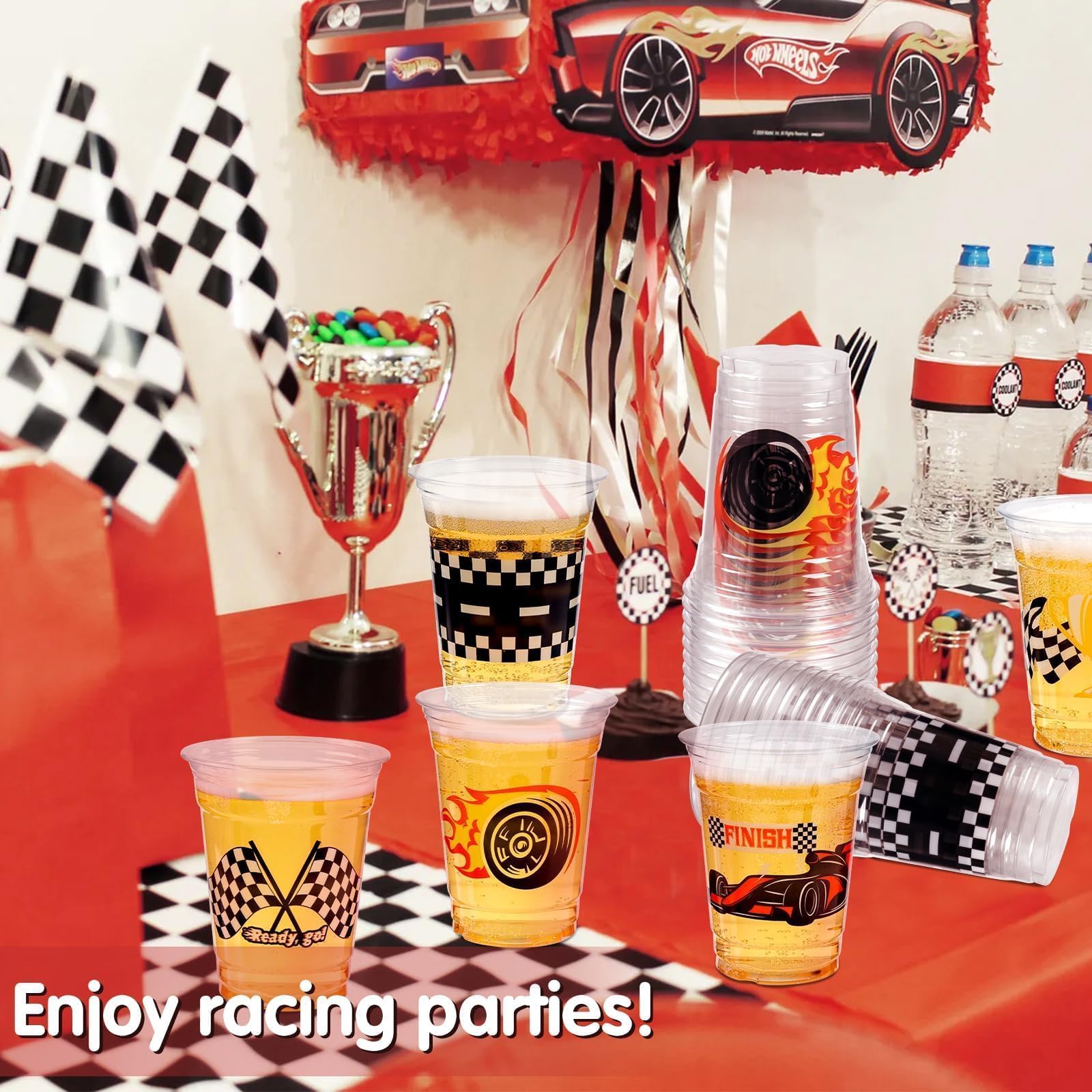 GuassLee 12oz race car prints cups ideal for themed beverages at birthdays