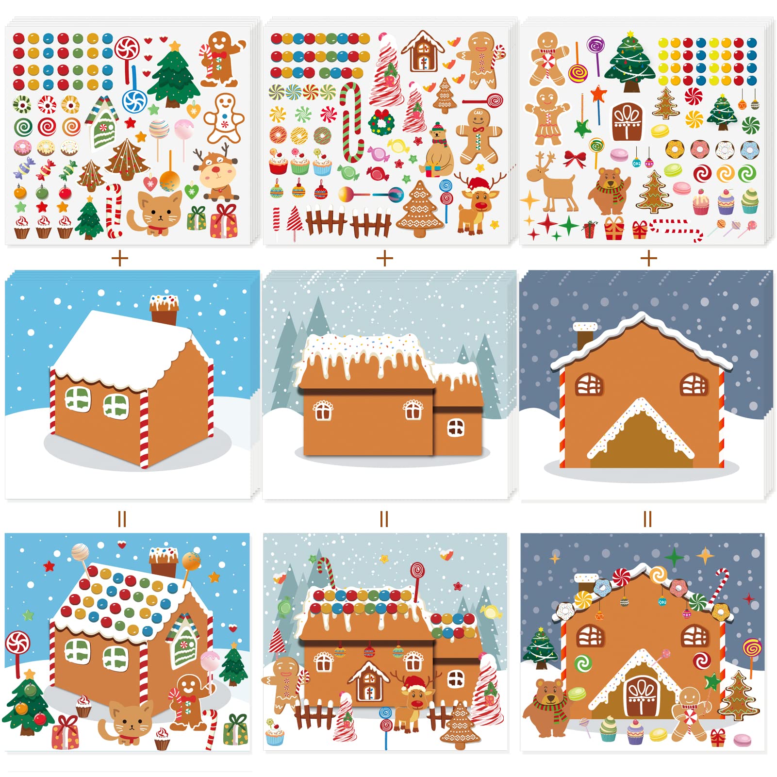 GuassLee gingerbread house stickers set with colorful patterns for festive art projects.
