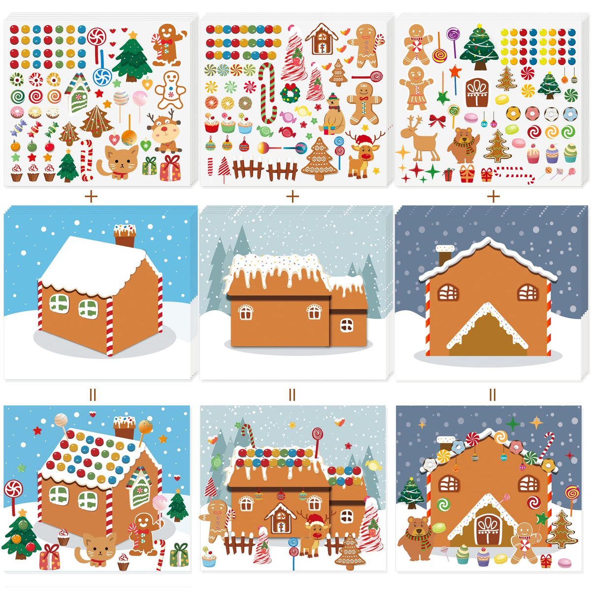 GuassLee gingerbread house stickers set with colorful patterns for festive art projects.