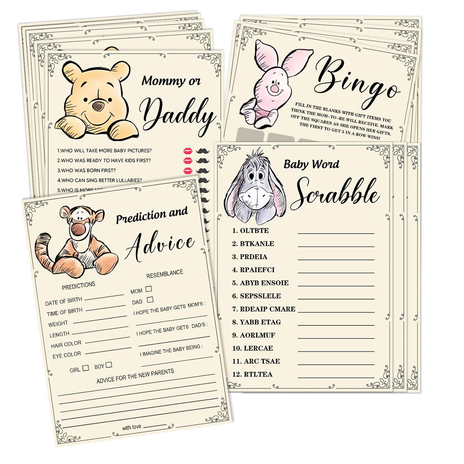 Guawubiang Winnie baby shower cards spread, easy reading for guests
