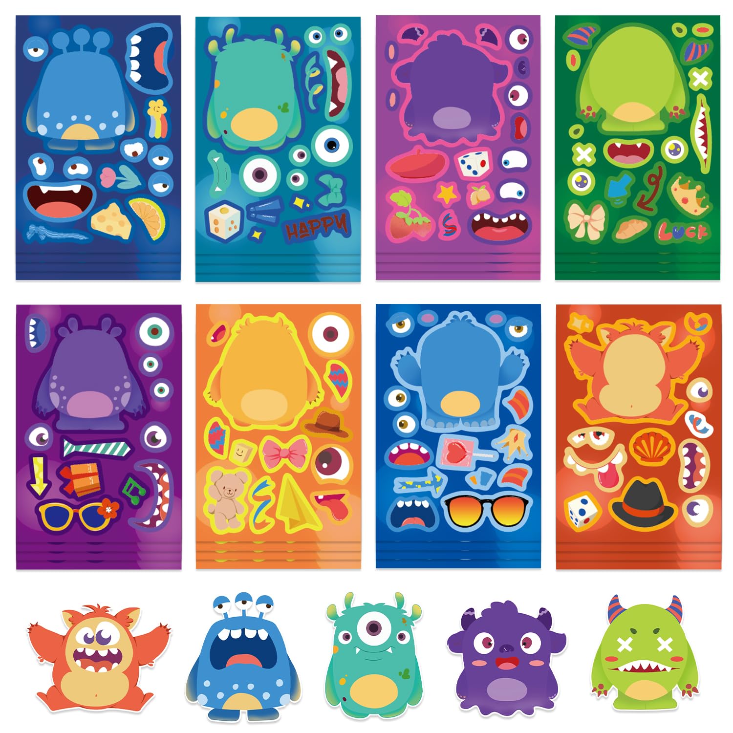 GUBPHK monster-face-stickers-sheet-02 with vibrant characters for classroom activities and rewards.