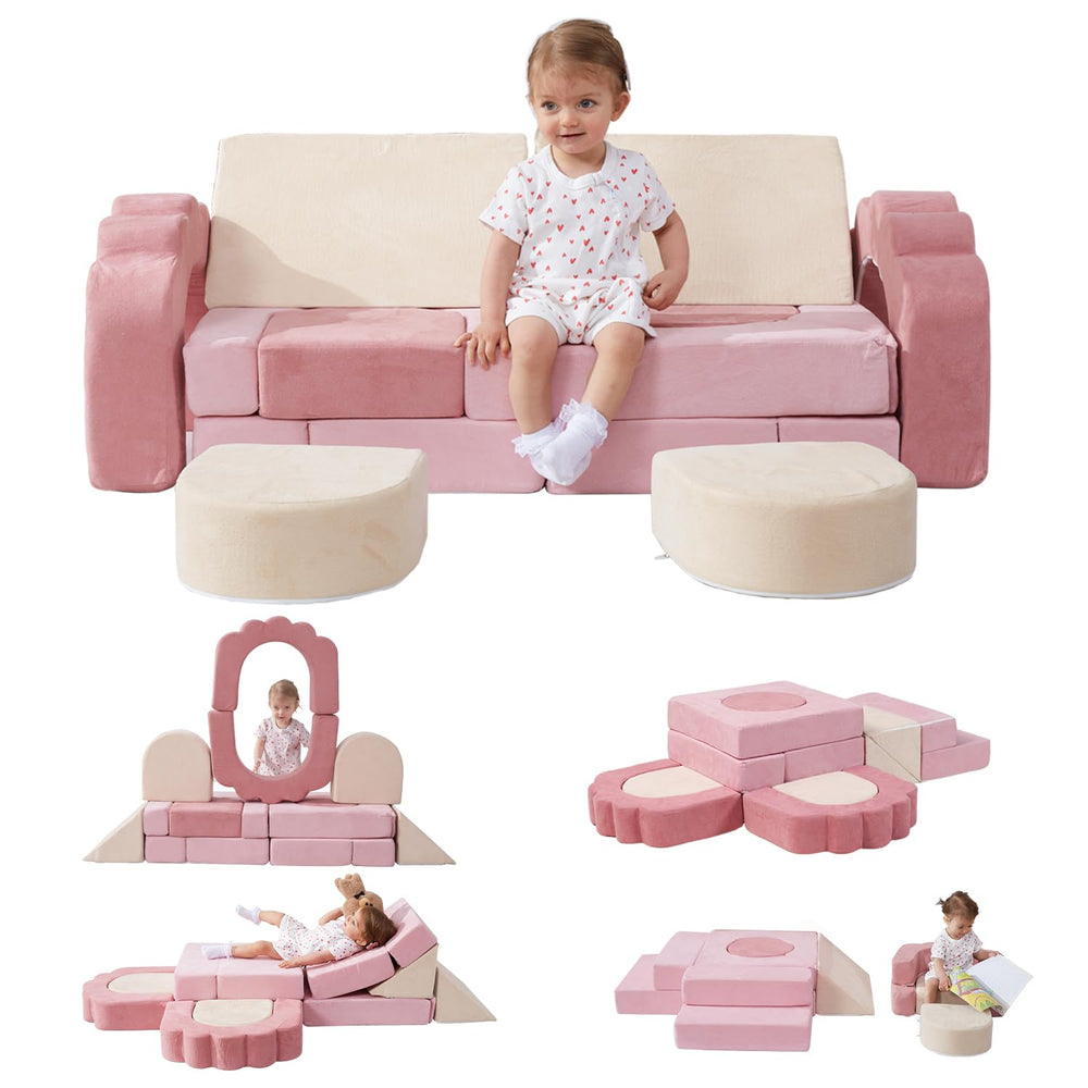 GudoInsole 13-piece foam climbing blocks in beige and pink for safe indoor play