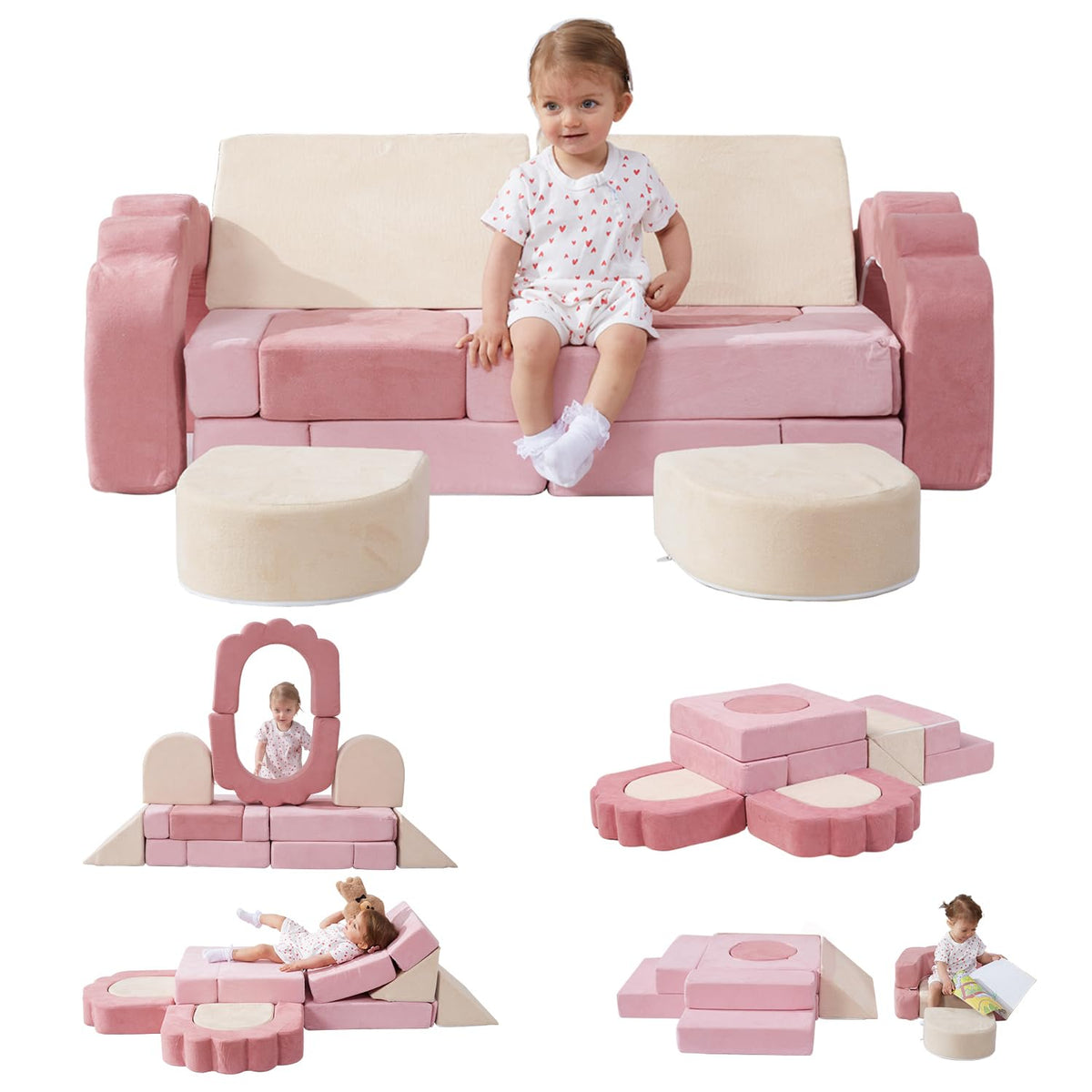 GudoInsole 13-piece foam climbing blocks in beige and pink for safe indoor play