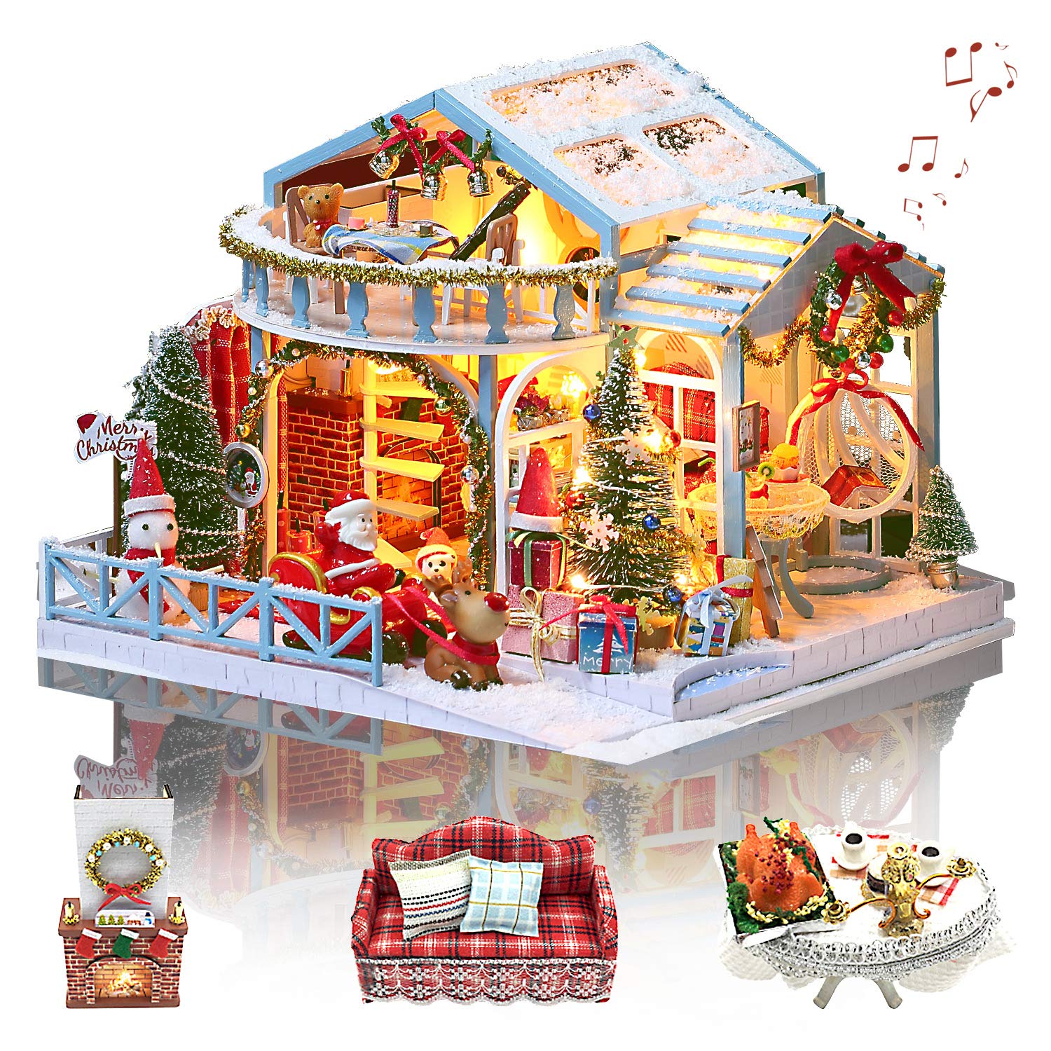 GuDoQi DIY dollhouse exterior view, ideal for stylish shelf display.