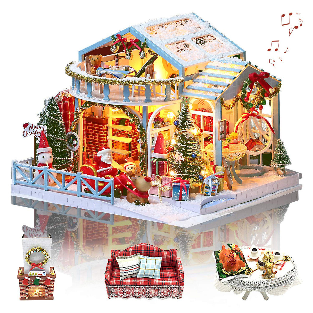 GuDoQi DIY dollhouse exterior view, ideal for stylish shelf display.