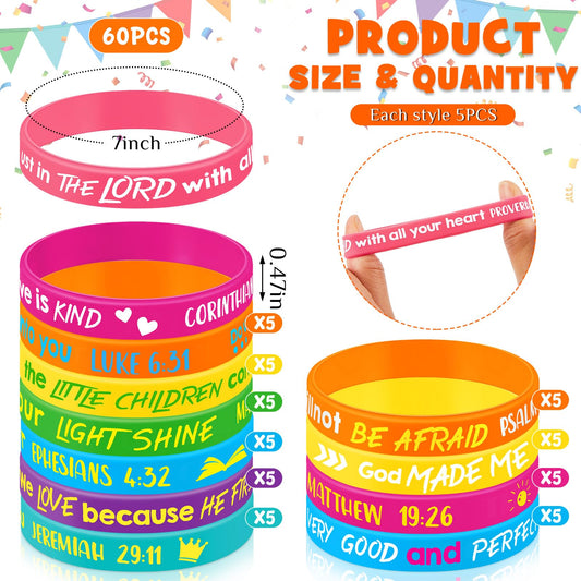 Gueevin Bible Verse Bracelets colorful pack, ideal for school events and rewards.