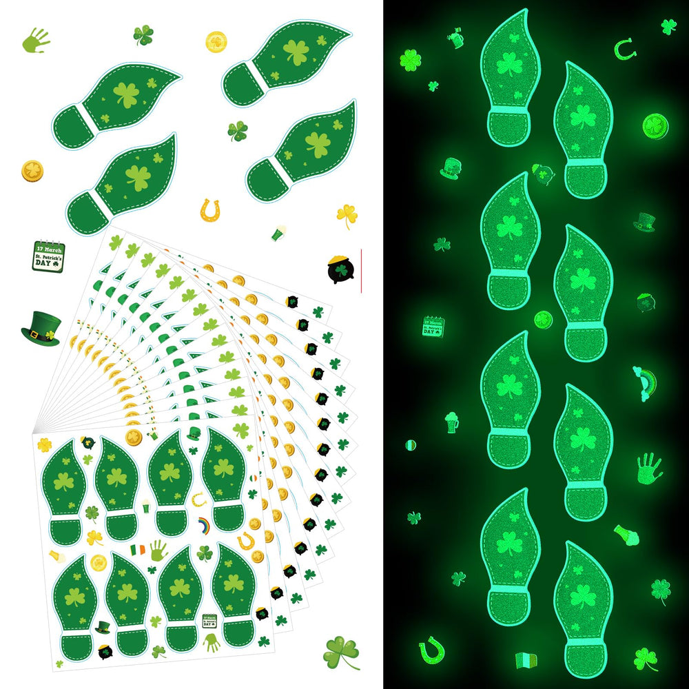 Gueevin leprechaun footprints stickers glow in the dark for a festive floor trail