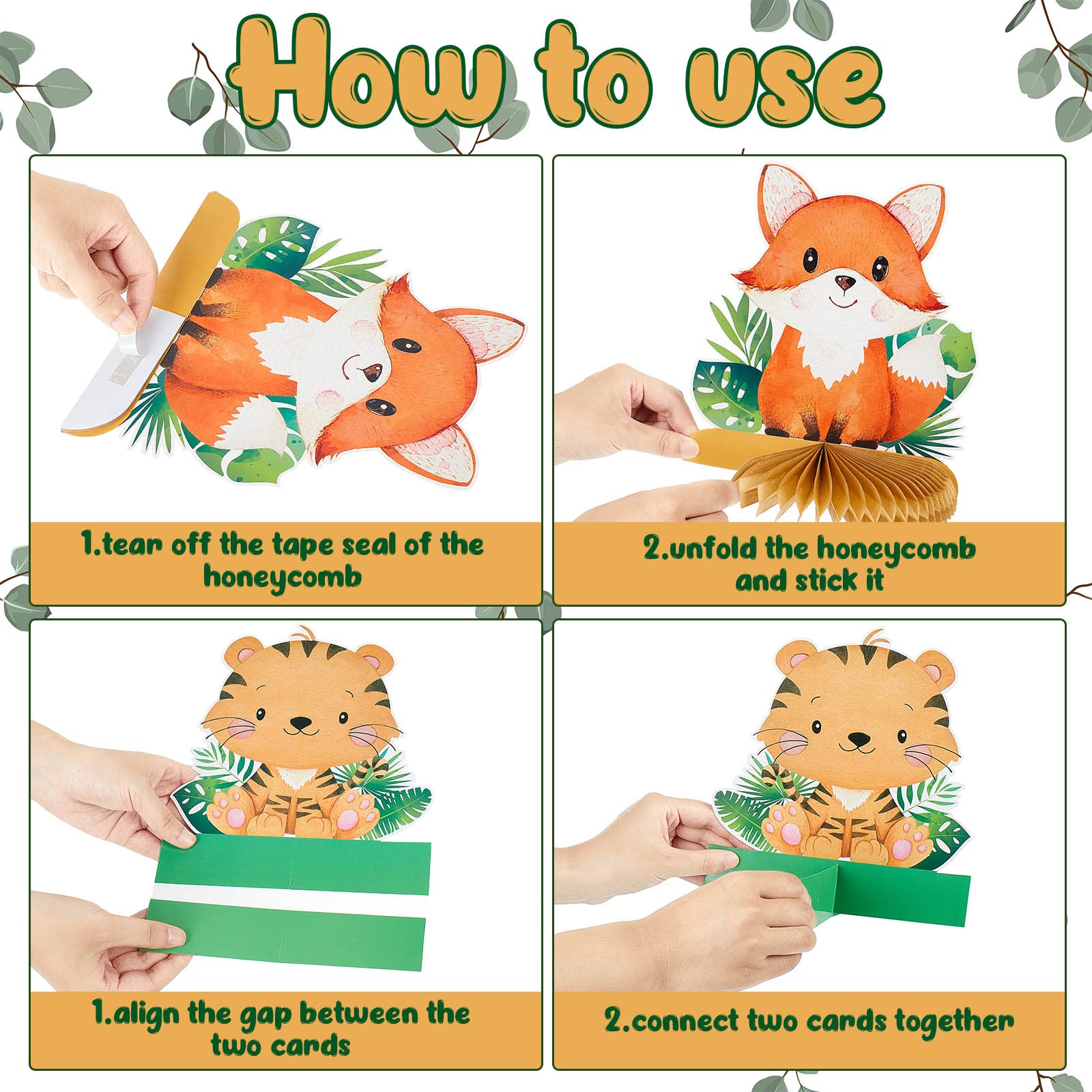 Gueevin safari standing cardstock decorations add vertical accents to tables.