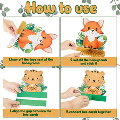Gueevin safari standing cardstock decorations add vertical accents to tables.