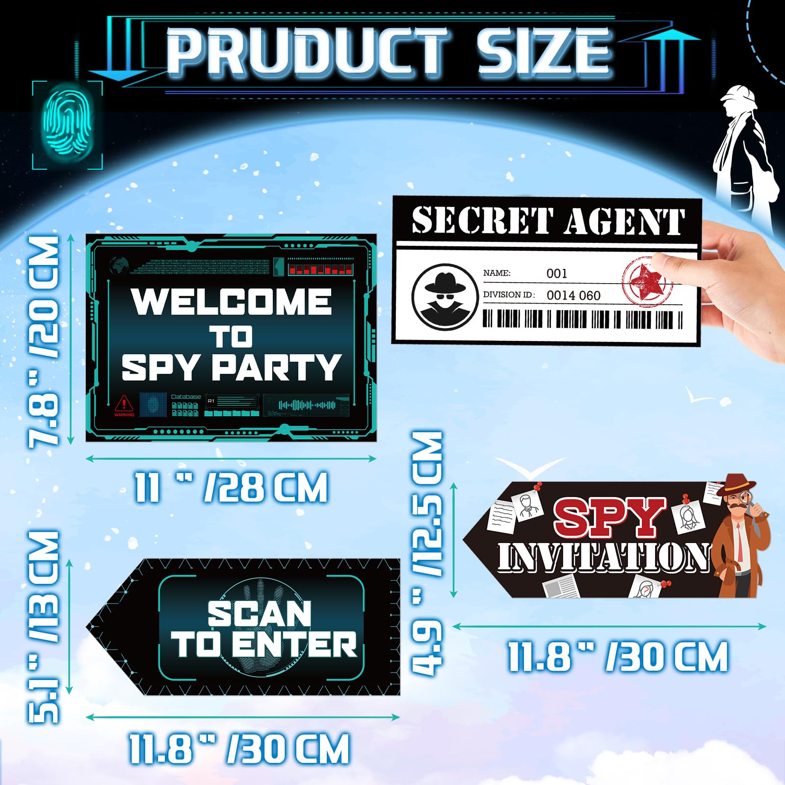 Gueevin Secret Agent Sign directional 2 for indoor clues and photo props