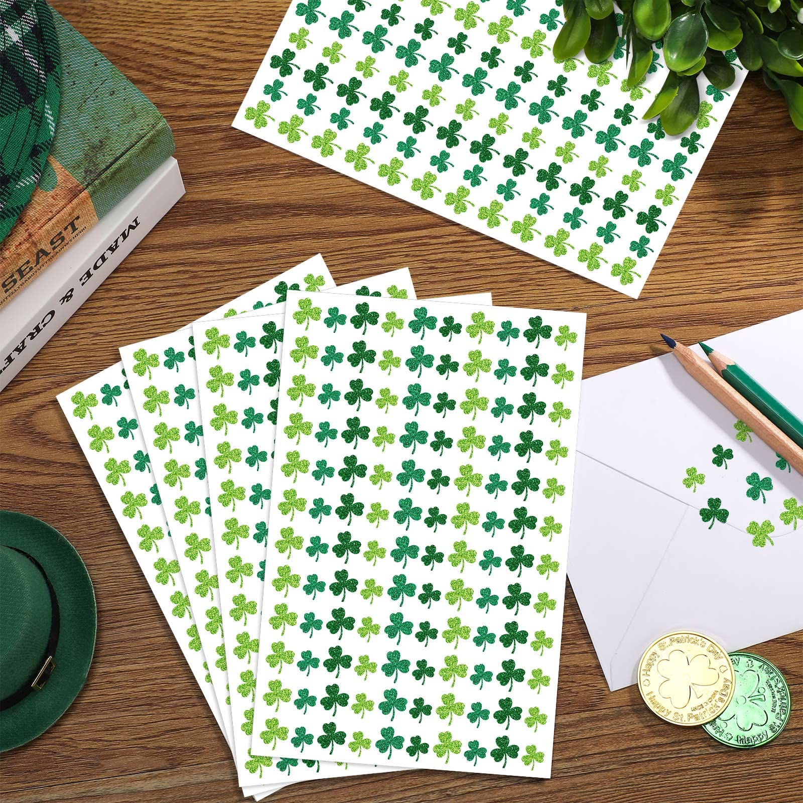 Gueevin shamrock stickers on envelopes add festive seals