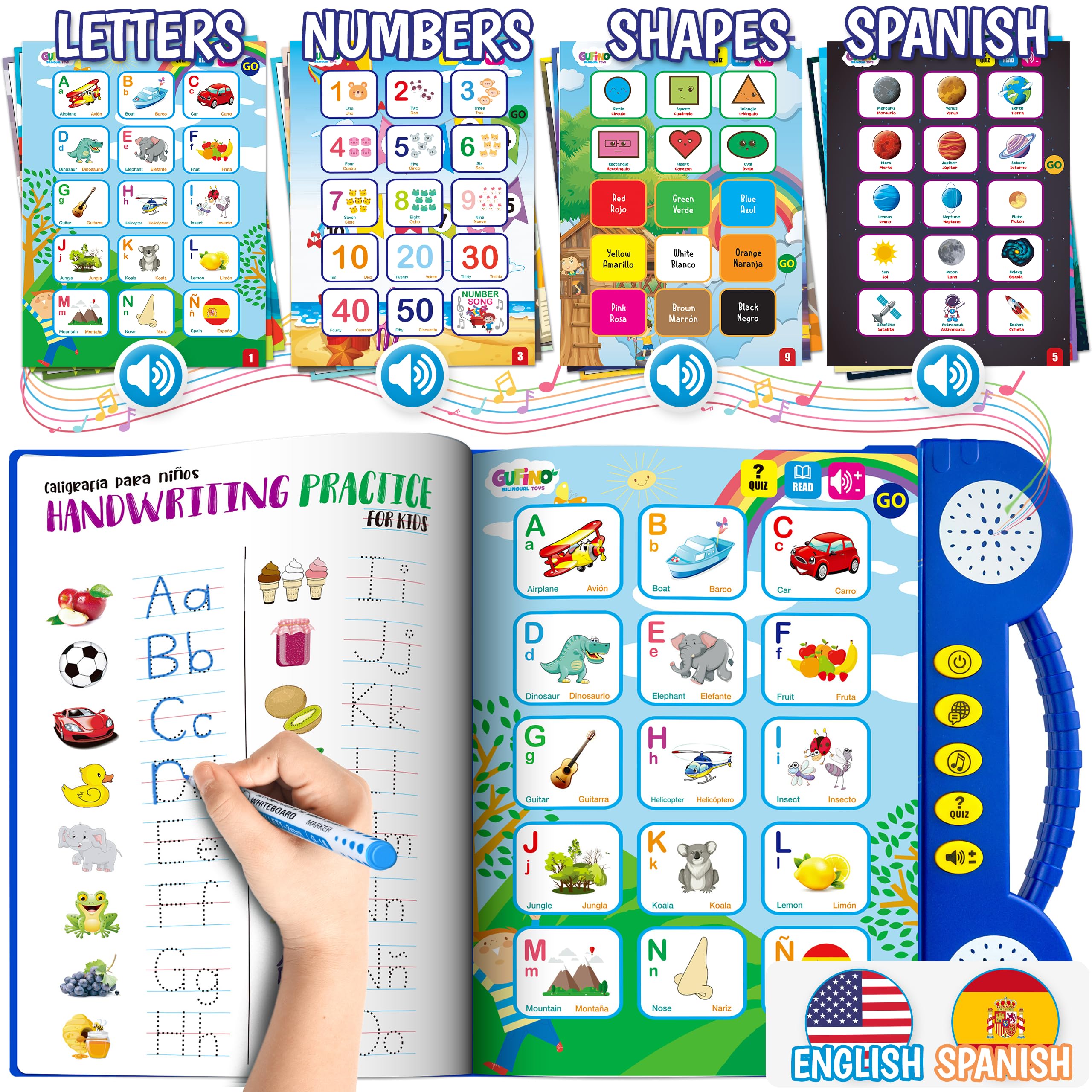 GUFINO bilingual ABC learning book cover inviting kids to start language exploration.