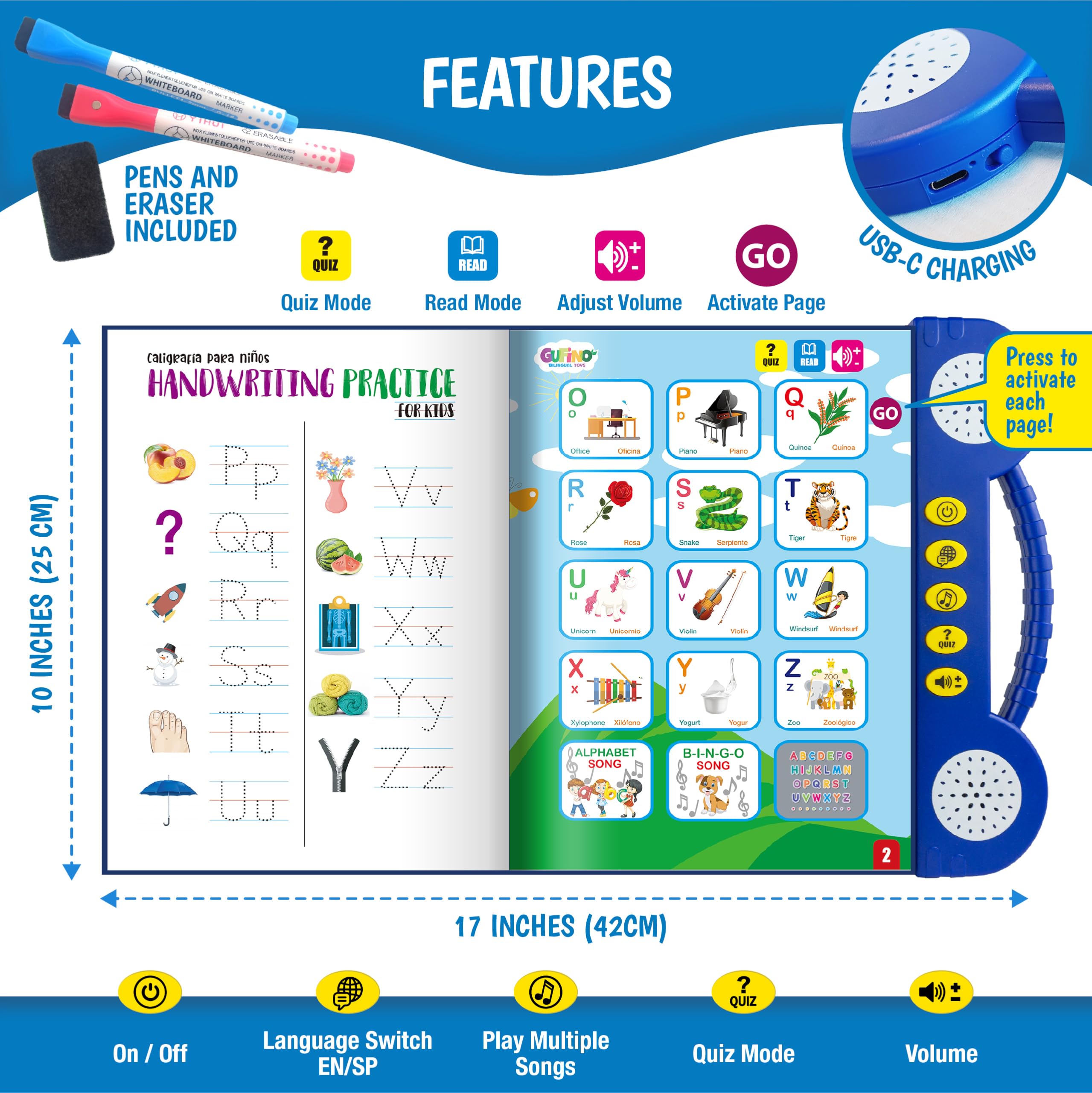 GUFINO preschool learning toy encourages independent play and early literacy skills.