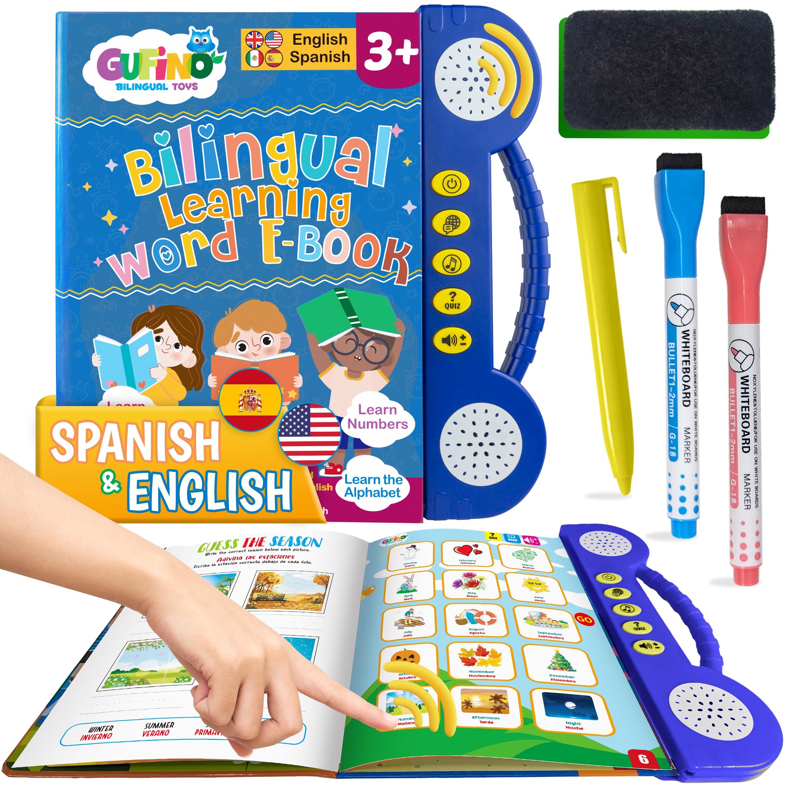 GUFINO includes songs for bilingual audio learning in Spanish and English.