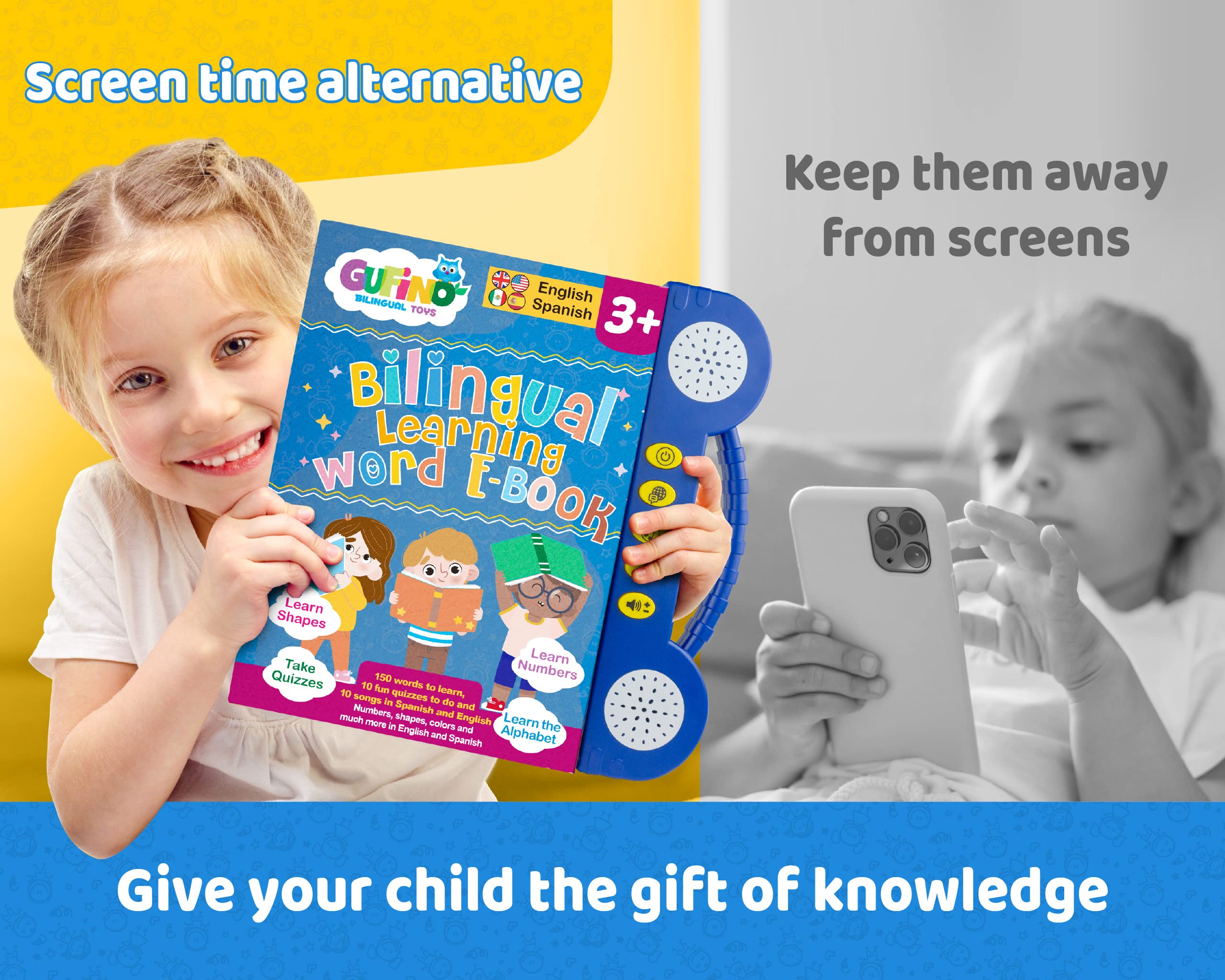 GUFINO battery-powered no wifi toy for travel-friendly learning on the go.