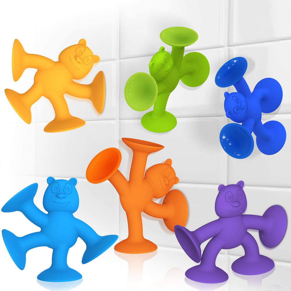 Guibola bear-shaped silicone suction toys for toddlers develop stacking and fine motor skills.