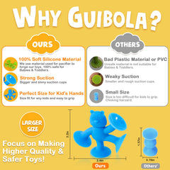 Guibola window-suction toys on a mirror encourage safe, engaging window exploration.