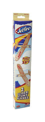 Close-up of Guillow's Jetfire Glider's balsa wood craftsmanship for beginners.