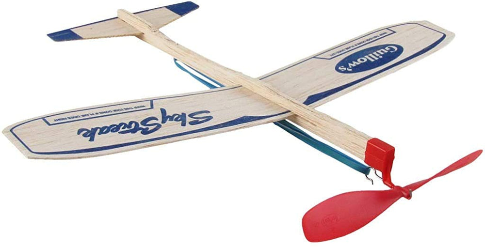 Guillow's Sky Streak Twin Pack launch action for fast, engaging rubber band flights
