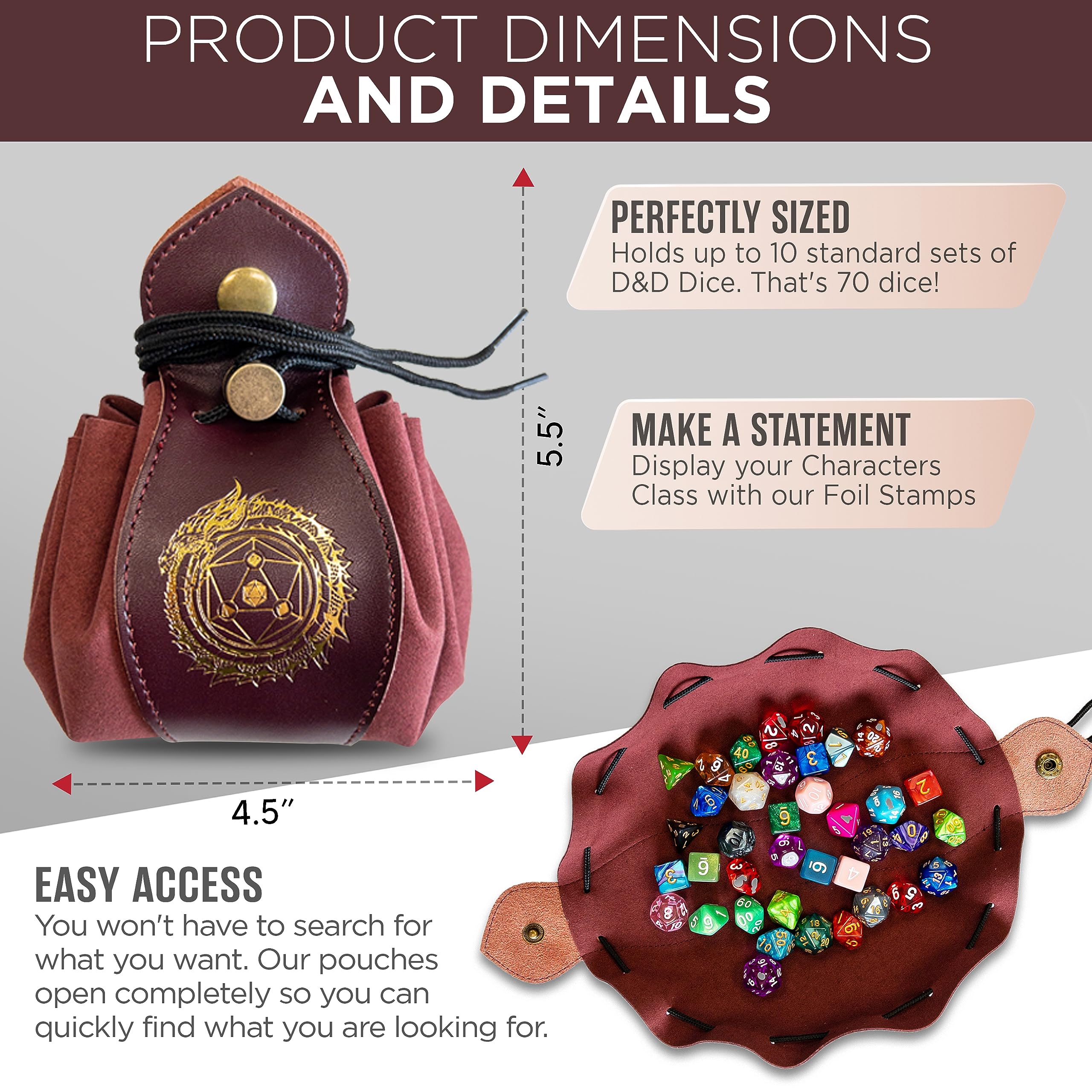 Guilt Free Gaming drawstring access for quick selection of dice or coins during play.