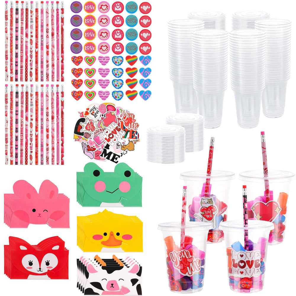 Guiqulai 122PCS valentines kids kit cups for classroom celebrations and reuse.