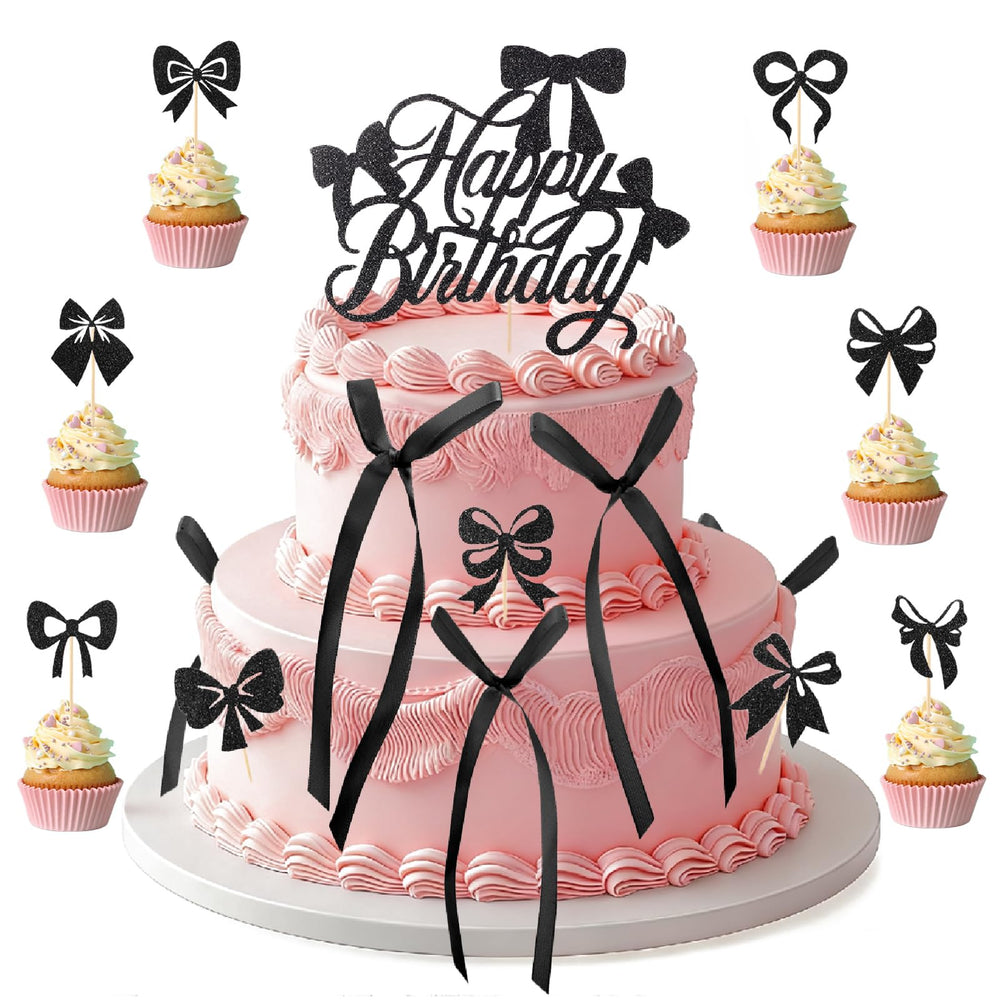 Guiqulai black bow cake topper adds elegant, reusable decor to celebrations.