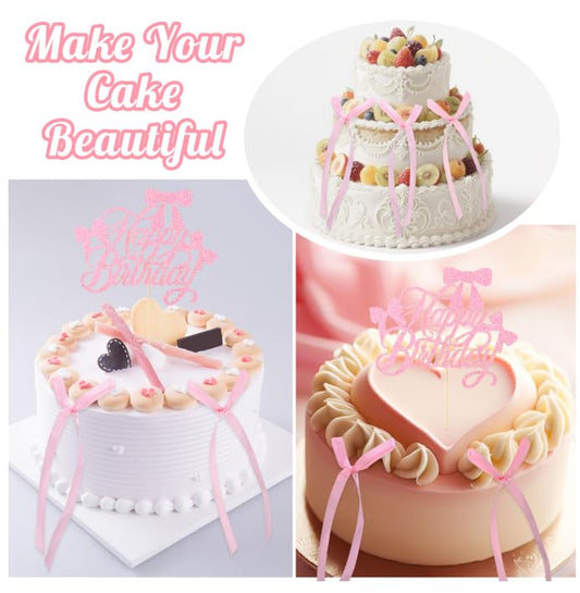 Guiqulai bow cake toppers set includes 12 cupcake toppers for quick decorating