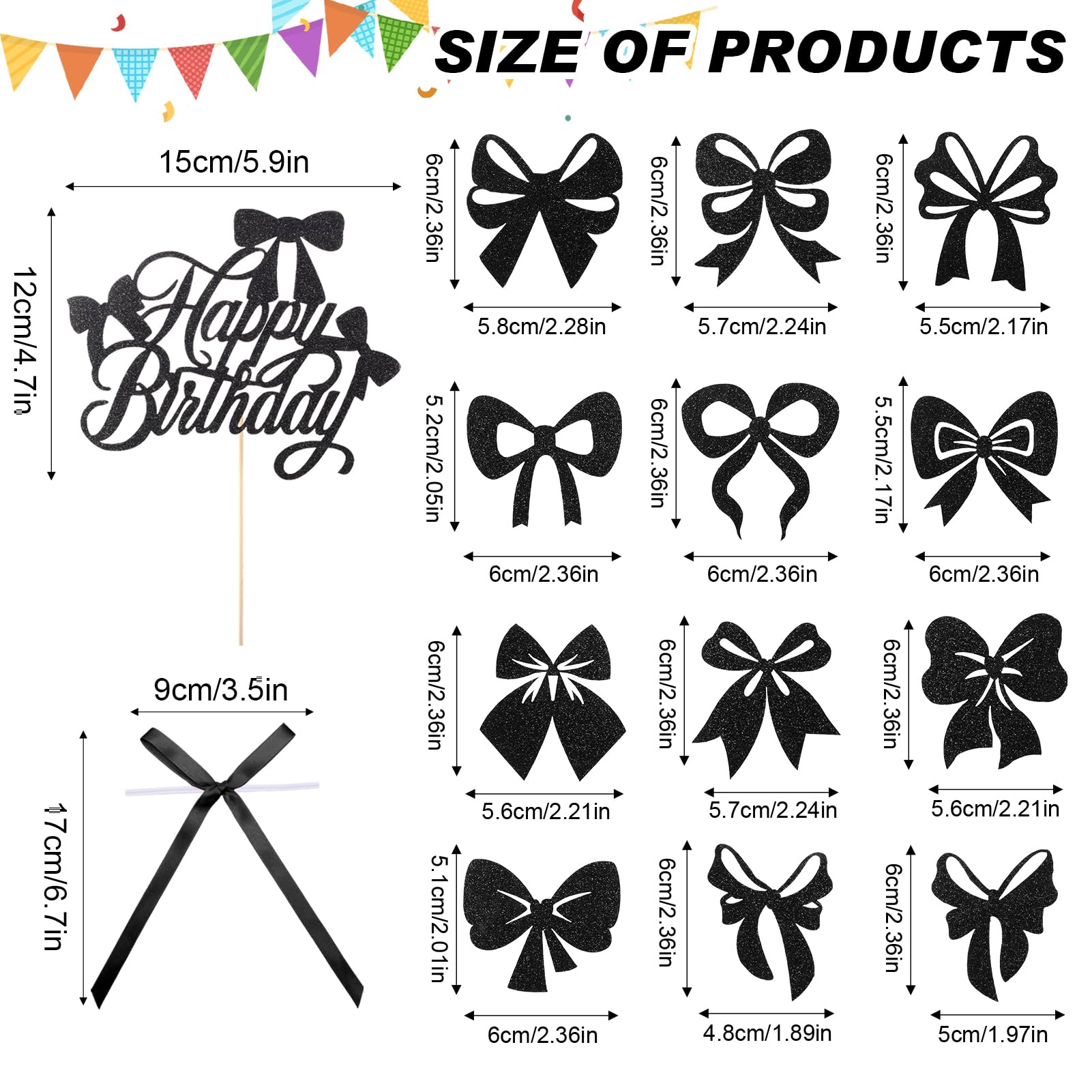 Guiqulai black bowknot cake toppers create refined charm for parties.