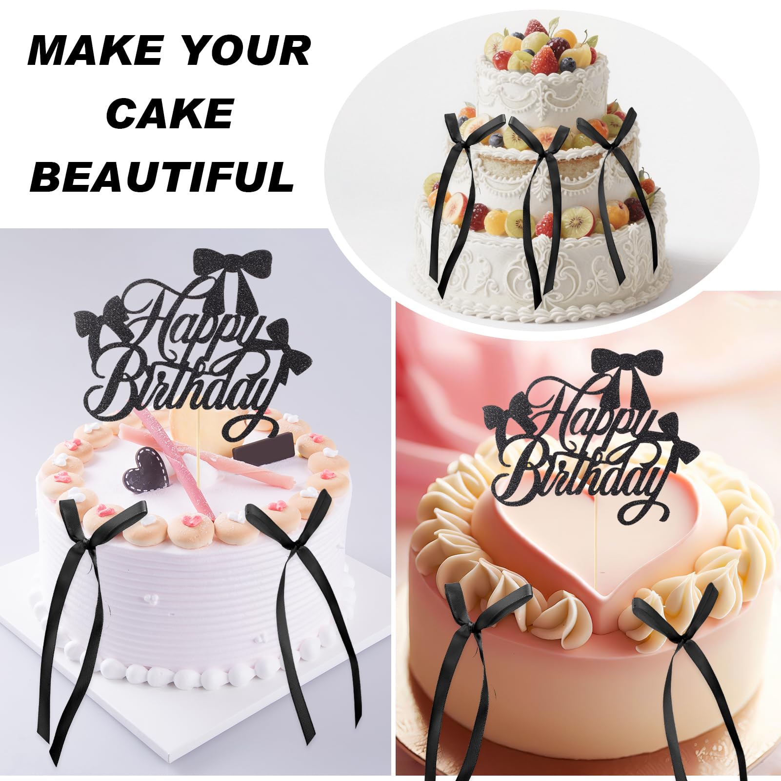 Guiqulai bowtopper in black adds sleek contrast to cake decor.