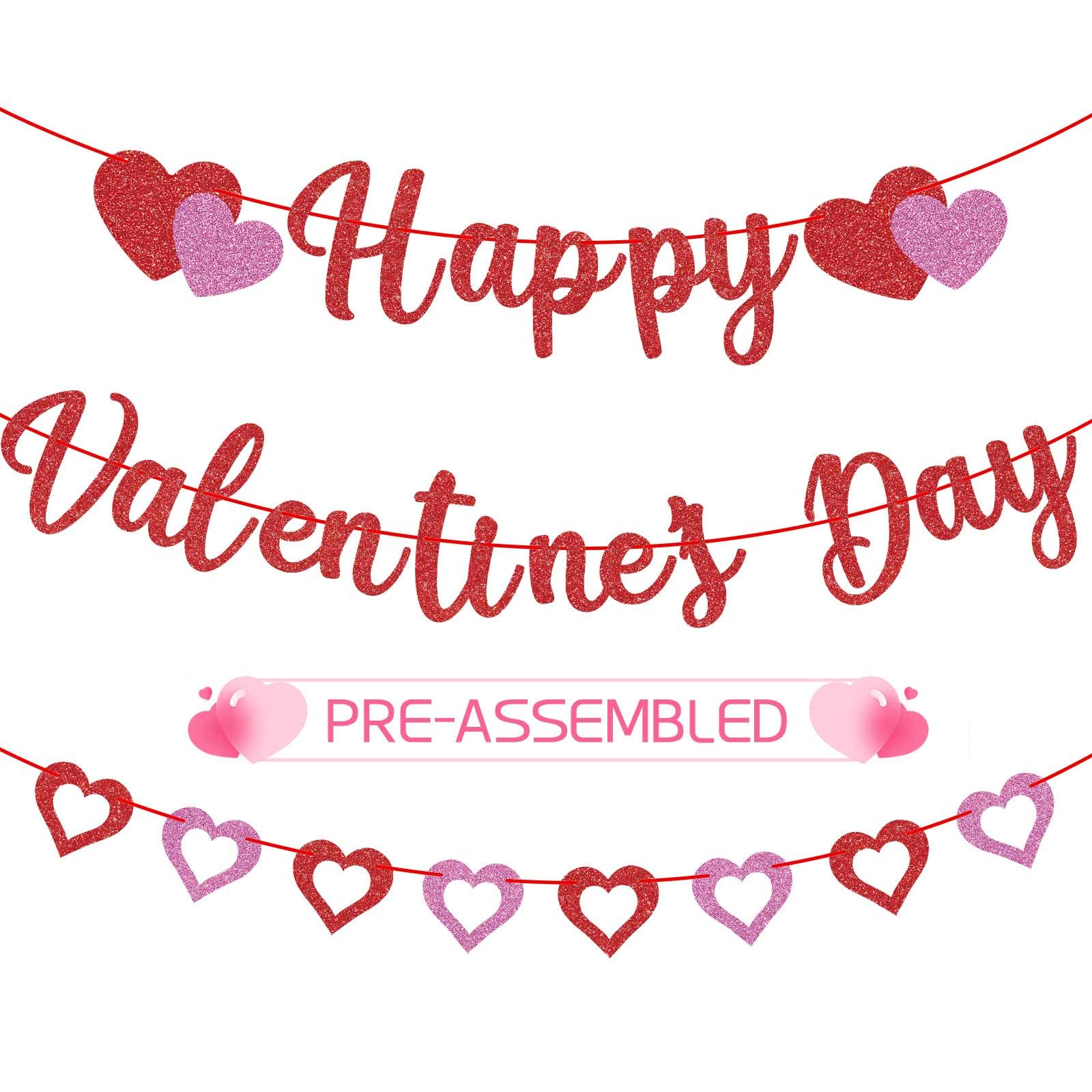 GULWAT Glitter Happy Valentines Banner for festive decor, easy to display.