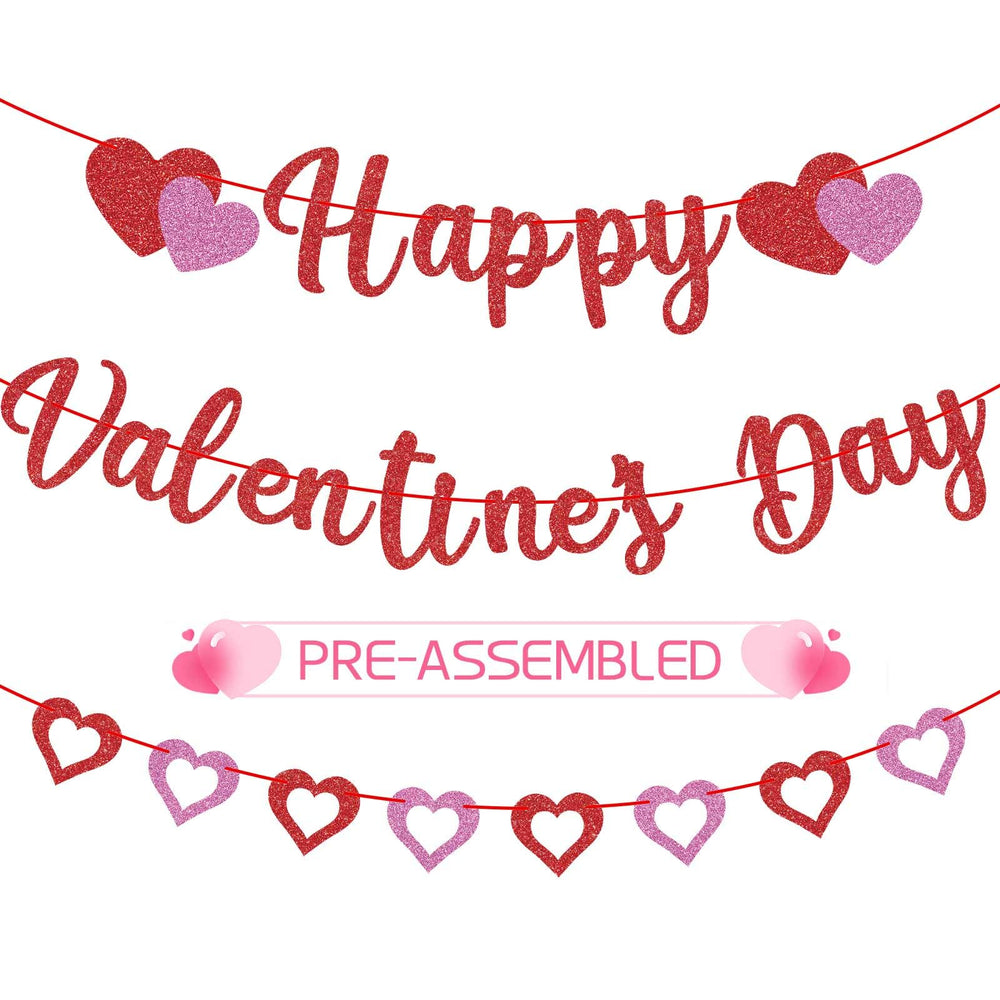 GULWAT Glitter Happy Valentines Banner for festive decor, easy to display.