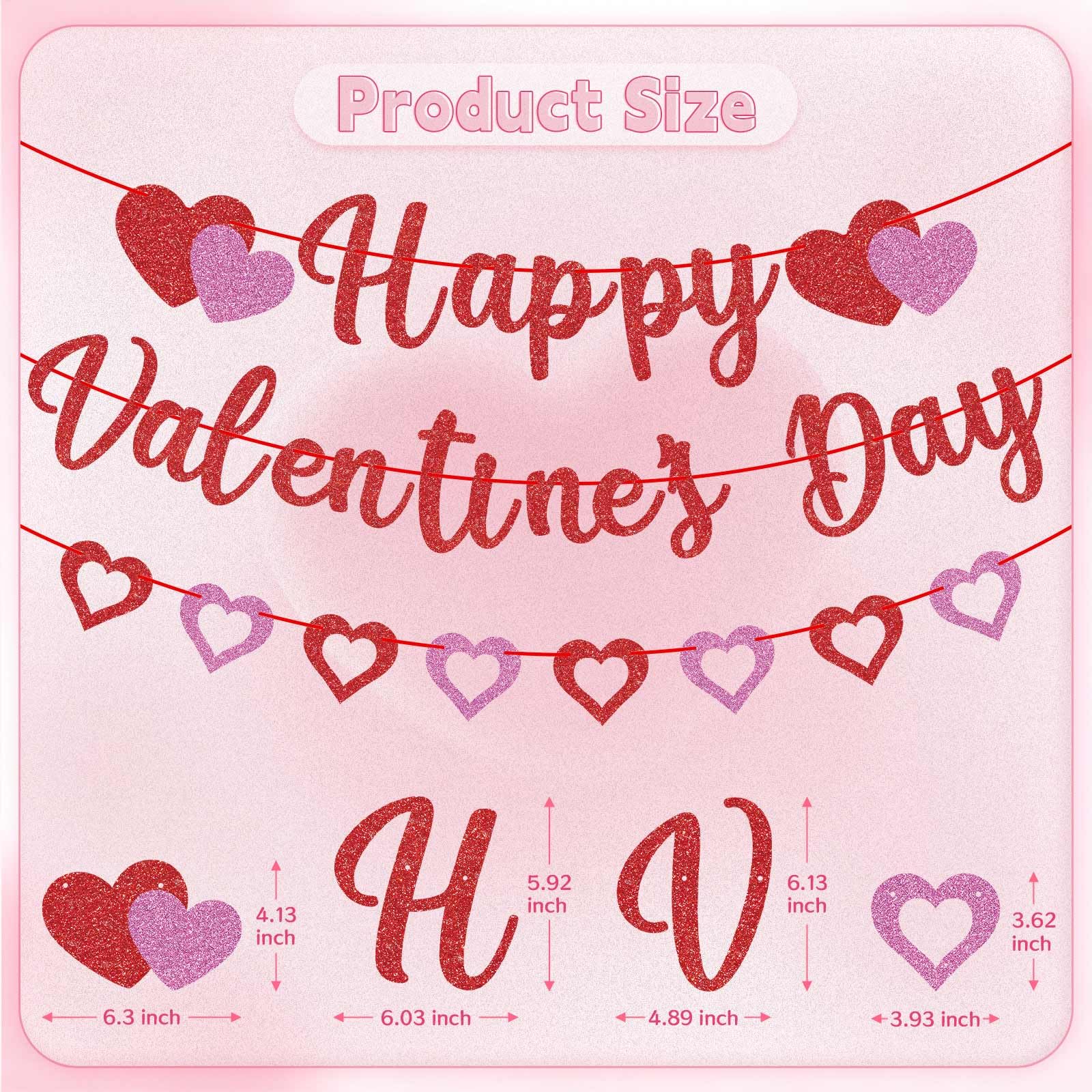 GULWAT Glitter Valentines Heart Cutouts banner—adds charming focal points for home, classroom, or office.
