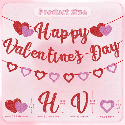 GULWAT Glitter Valentines Heart Cutouts banner—adds charming focal points for home, classroom, or office.